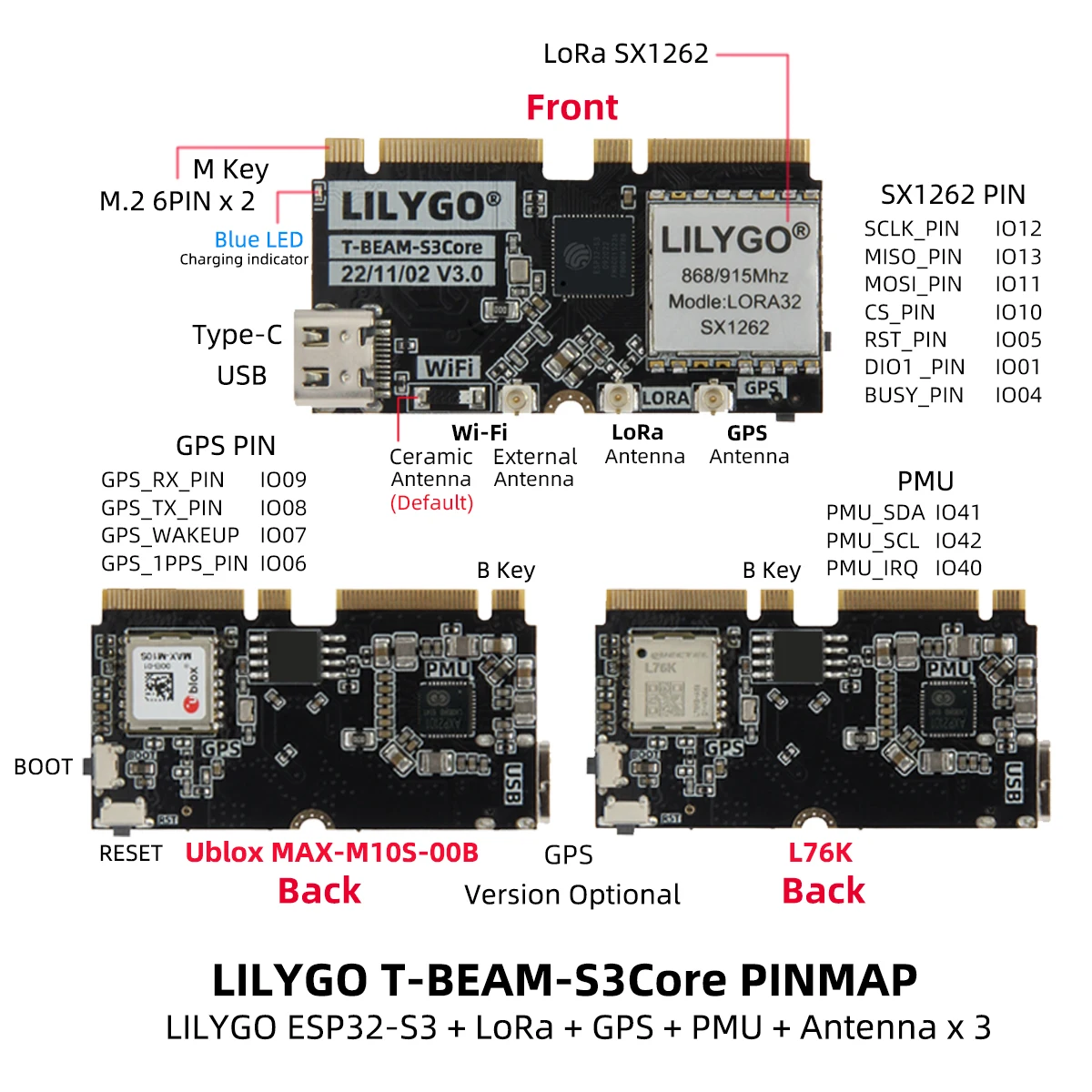 Esp32 Development Board - บอร์ดพัฒนา LILYGO T-BEAM-CORE V3.0 L76K UBLOX