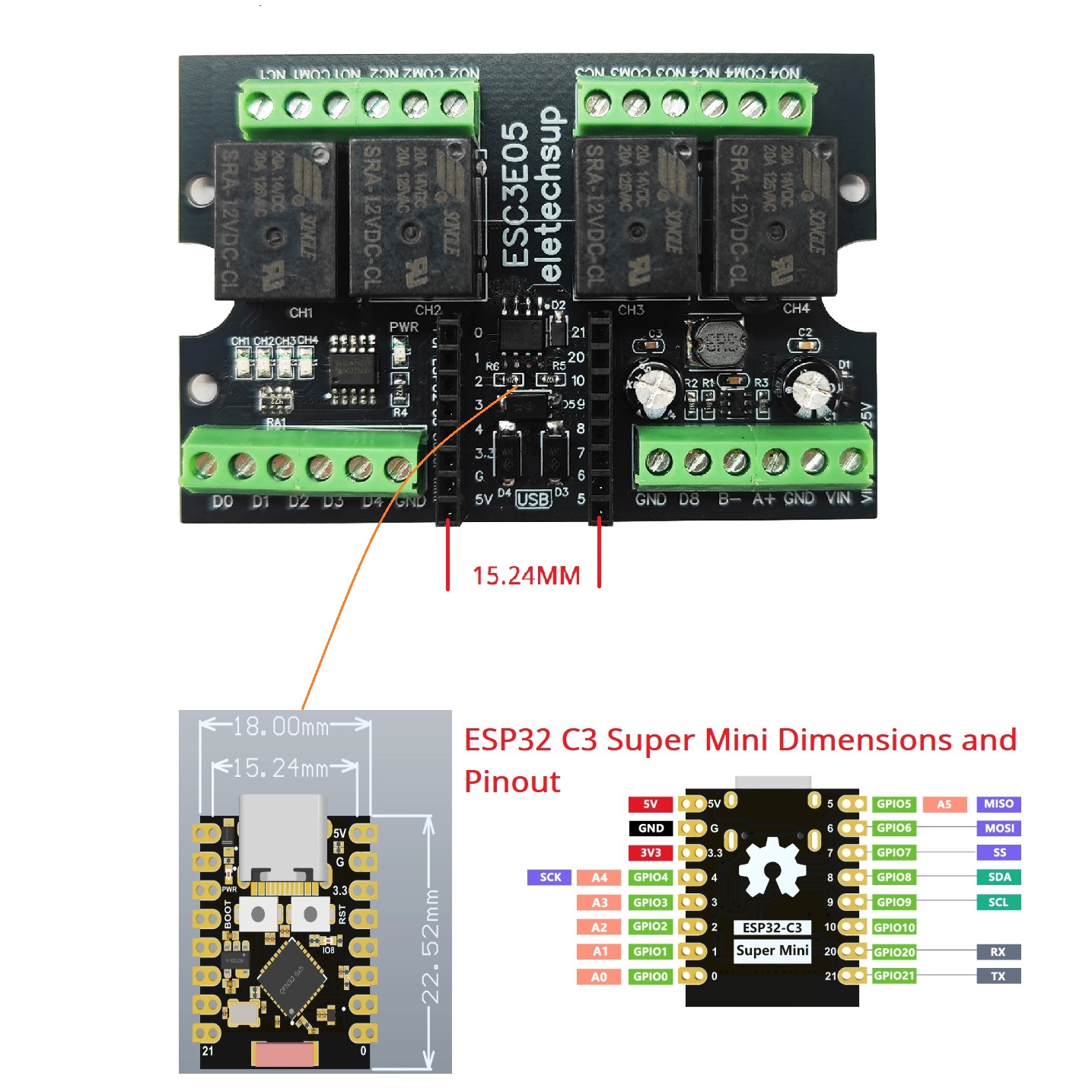 บอร์ดรีเลย์อุตสาหกรรม ESC3B04  - Esp32 C3 บทวิจารณ์และราคา